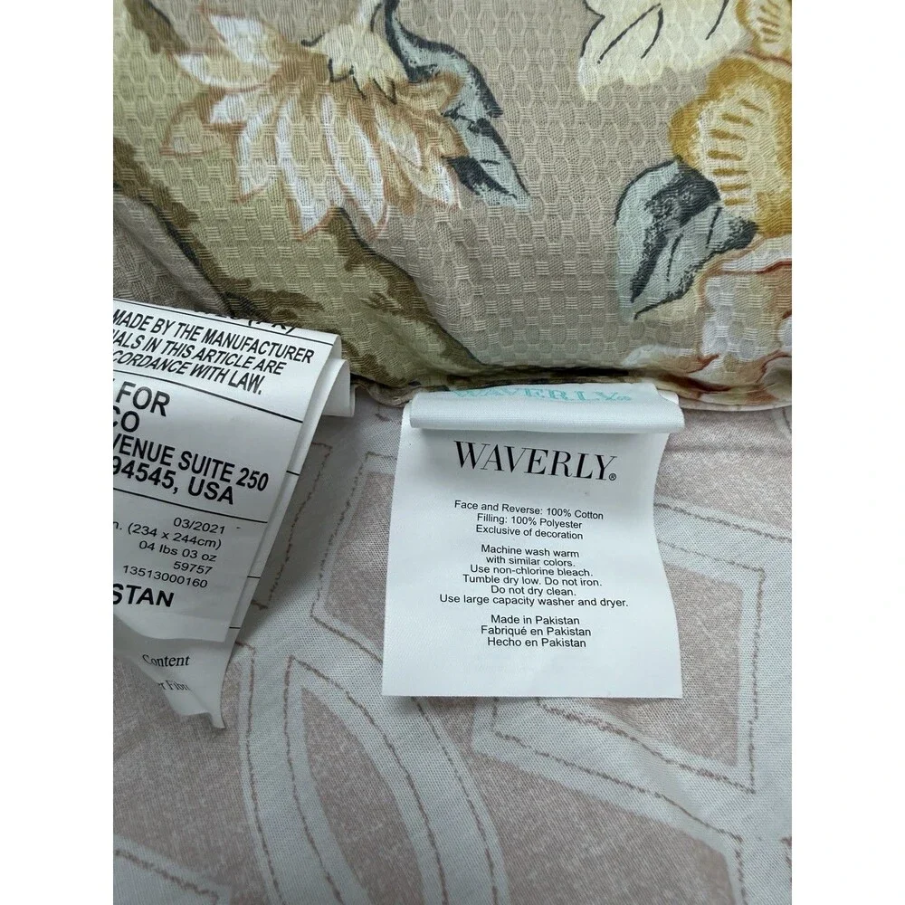 Waverly Mudan Beige Floral FULL/QUEEN Comforter Set 4Pcs Peony Gardens RARE